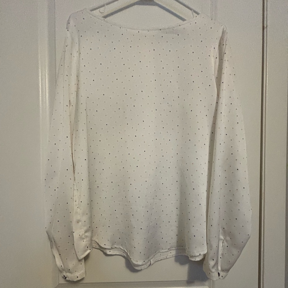 Esprit White Blouse with black, grey and orange dots.